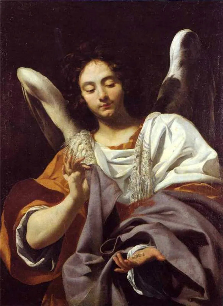 Engel die de dobbelstenen en de tuniek draagt - Simon Vouet