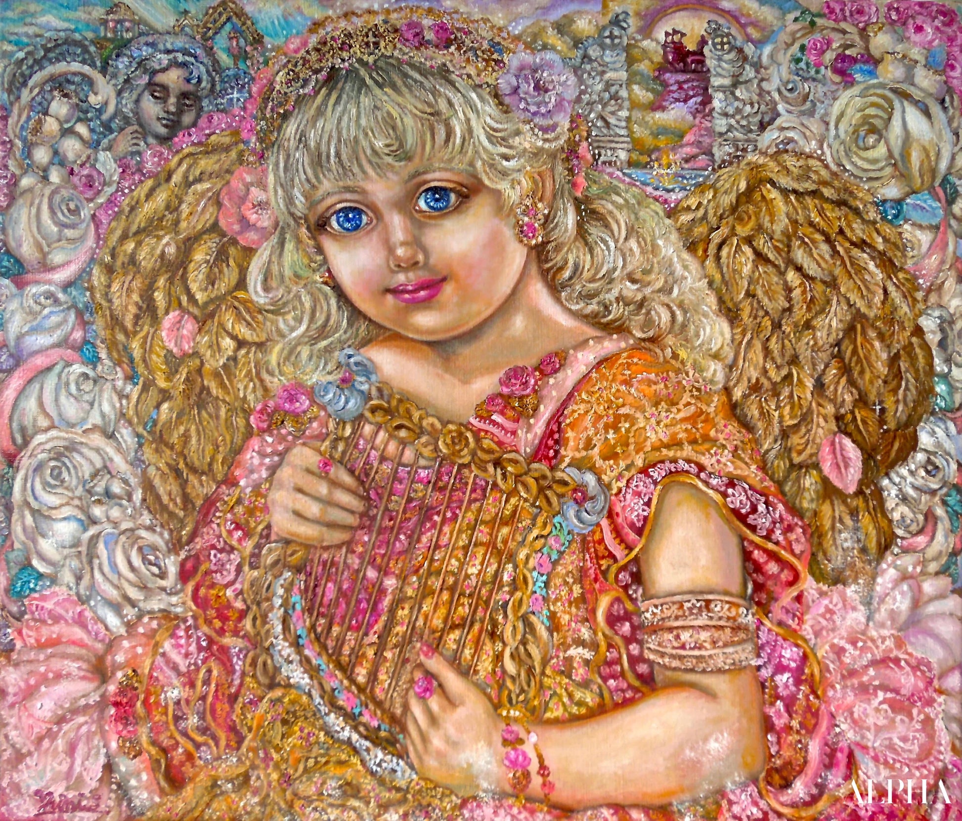 Angel holding herbs - Yumi Sugai Reproductions de tableaux à la peinture à l’huile