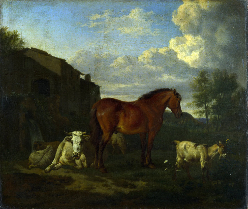Animaux près d'un bâtiment - Adriaen van de Velde image 1 reproduction réalisée par Alpha Reproduction