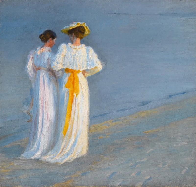 Anna Ancher en Marie Krøyer op het strand van Skagen - Peder Severin Krøyer