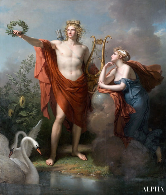 Apollon Dieu de la Lumière de l’Éloquence de la Poésie et des Beaux-Arts avec Uranie - Charles Meynier Reproductions de