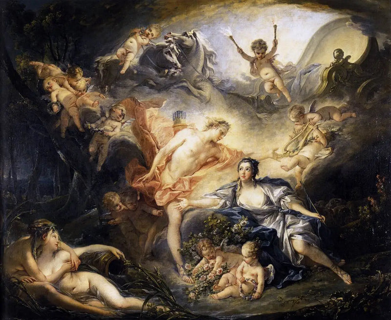 Apollon die zijn goddelijke kracht onthult aan de herderin Issé - François Boucher