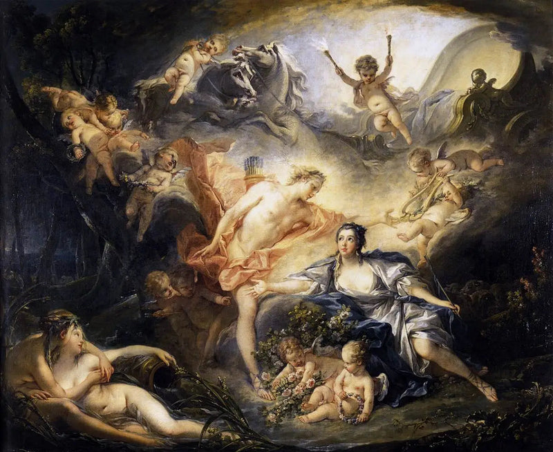 Apollon die zijn goddelijke kracht onthult aan de herderin Issé - François Boucher