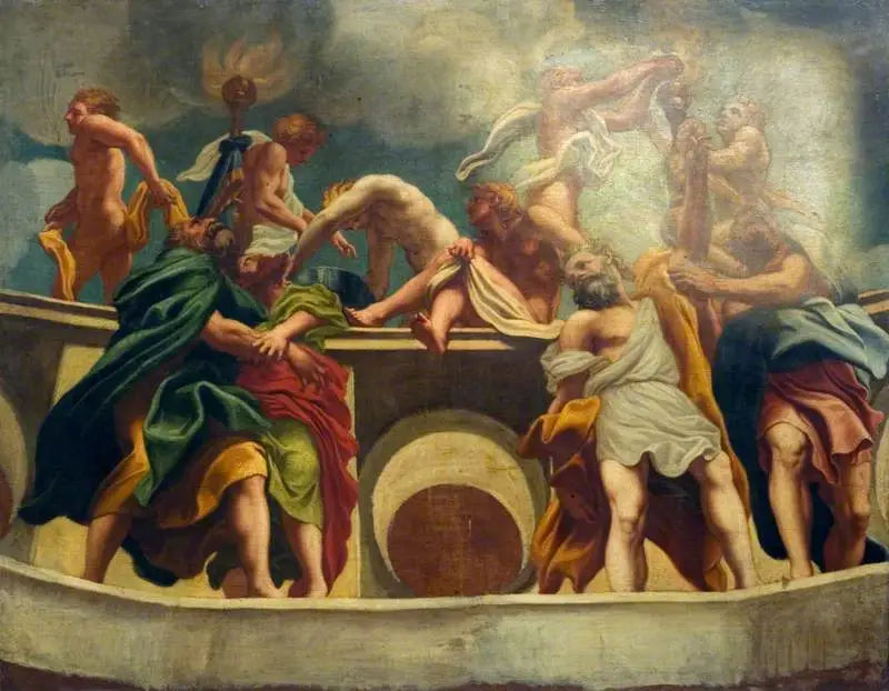 Apostelen en engelen bij de Opname (kopie van de fresco van de koepel van de kathedraal van Parma) - Antonio da Correggio