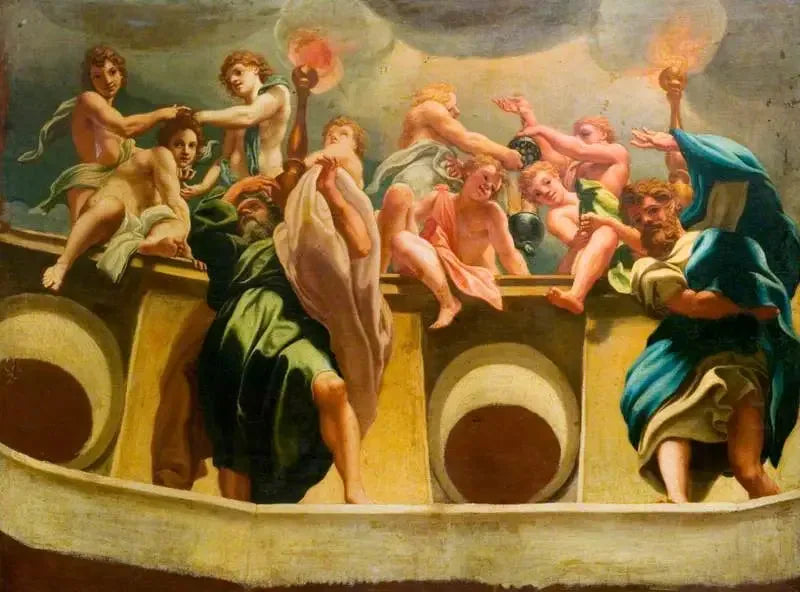 Apostelen en engelen bij de Opname in de Hemel (kopie van de fresco van de koepel van de kathedraal van Parma) - Antonio da Correggio