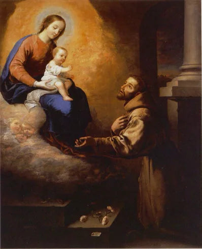 Aankondiging van de Maagd en het Kind Jezus aan Sint Franciscus in de Portioncule - Francisco de Zurbarán