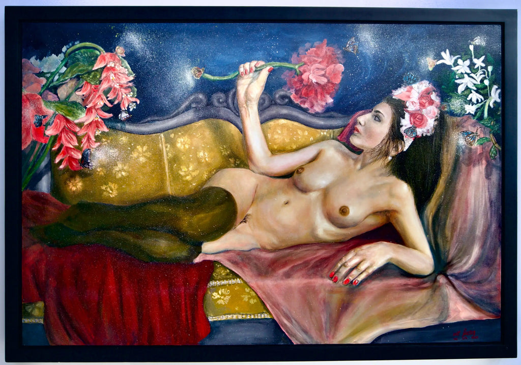 Appreciating a Flower - Potchara | 120 x 80 cm Reproductions de tableaux à la peinture à l’huile