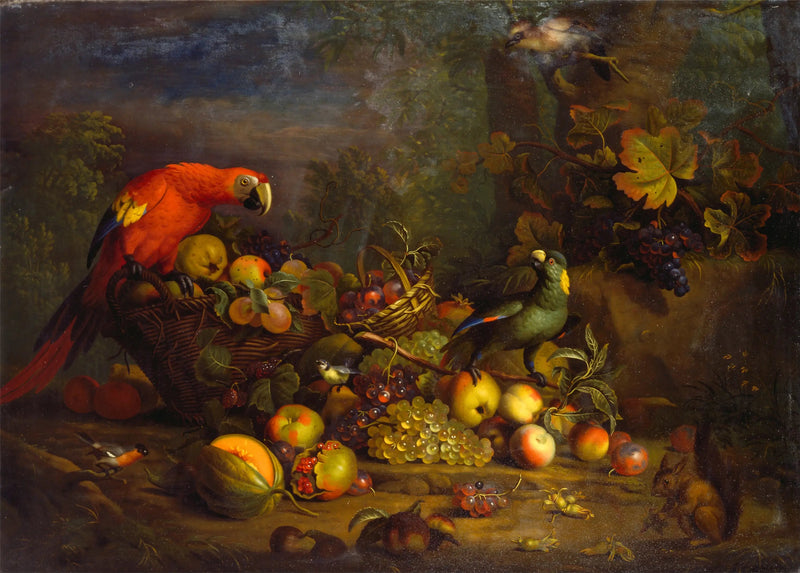 Ara rood, Gele nek Amazone, Pioenvogel, Blauwe Mees, Eekhoorn met eikels en vruchten - Tobias Stranover

Source:
Ara rouge, Amazone à nuque jaune, Bouvreuil pivoine, Mésange bleue, Geai des chênes et Écureuil roux avec des fruits - Tobias Stranover
