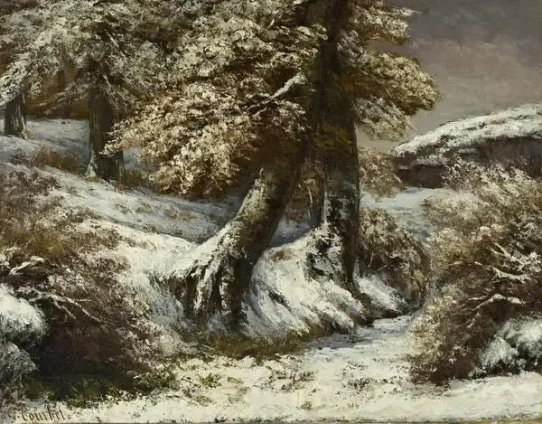 Bomen in de sneeuw - Gustave Courbet