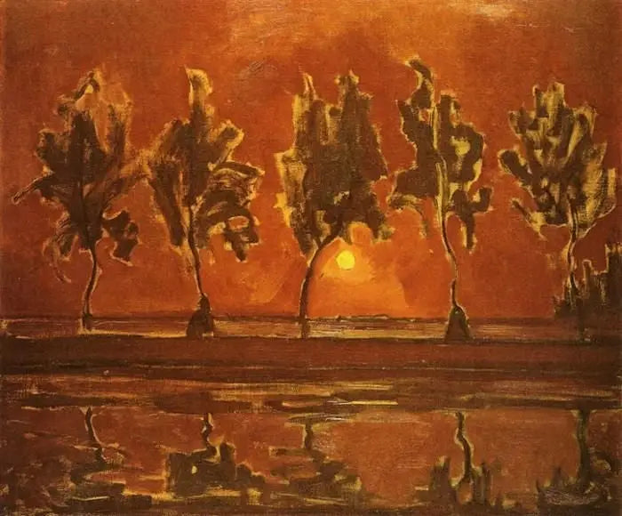 Bomen bij het Gein bij het opkomen van de maan - Piet Mondrian