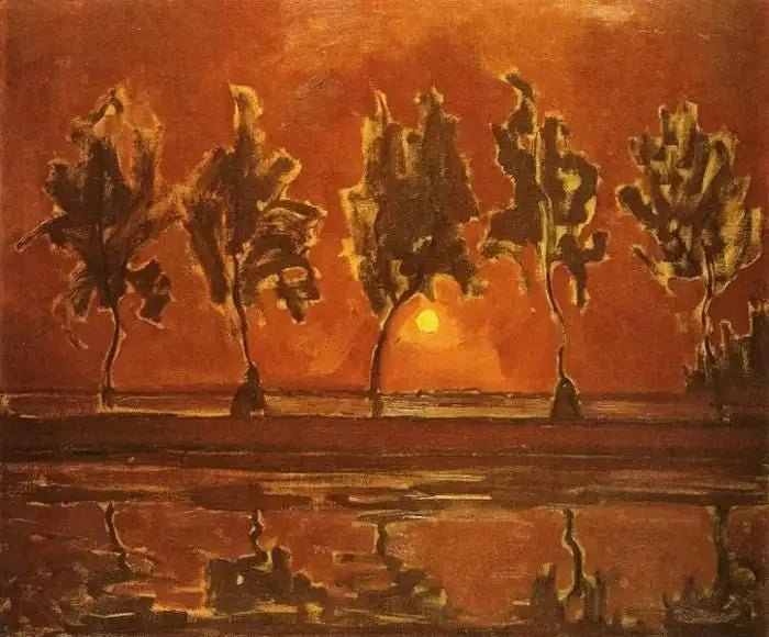 Bomen bij het Gein bij het opkomen van de maan - Piet Mondrian