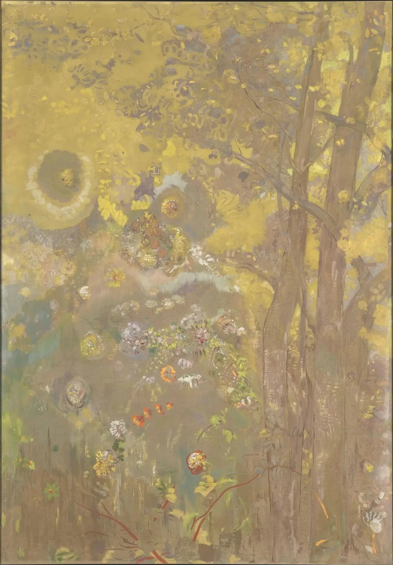 Bomen op een gele achtergrond - Odilon Redon