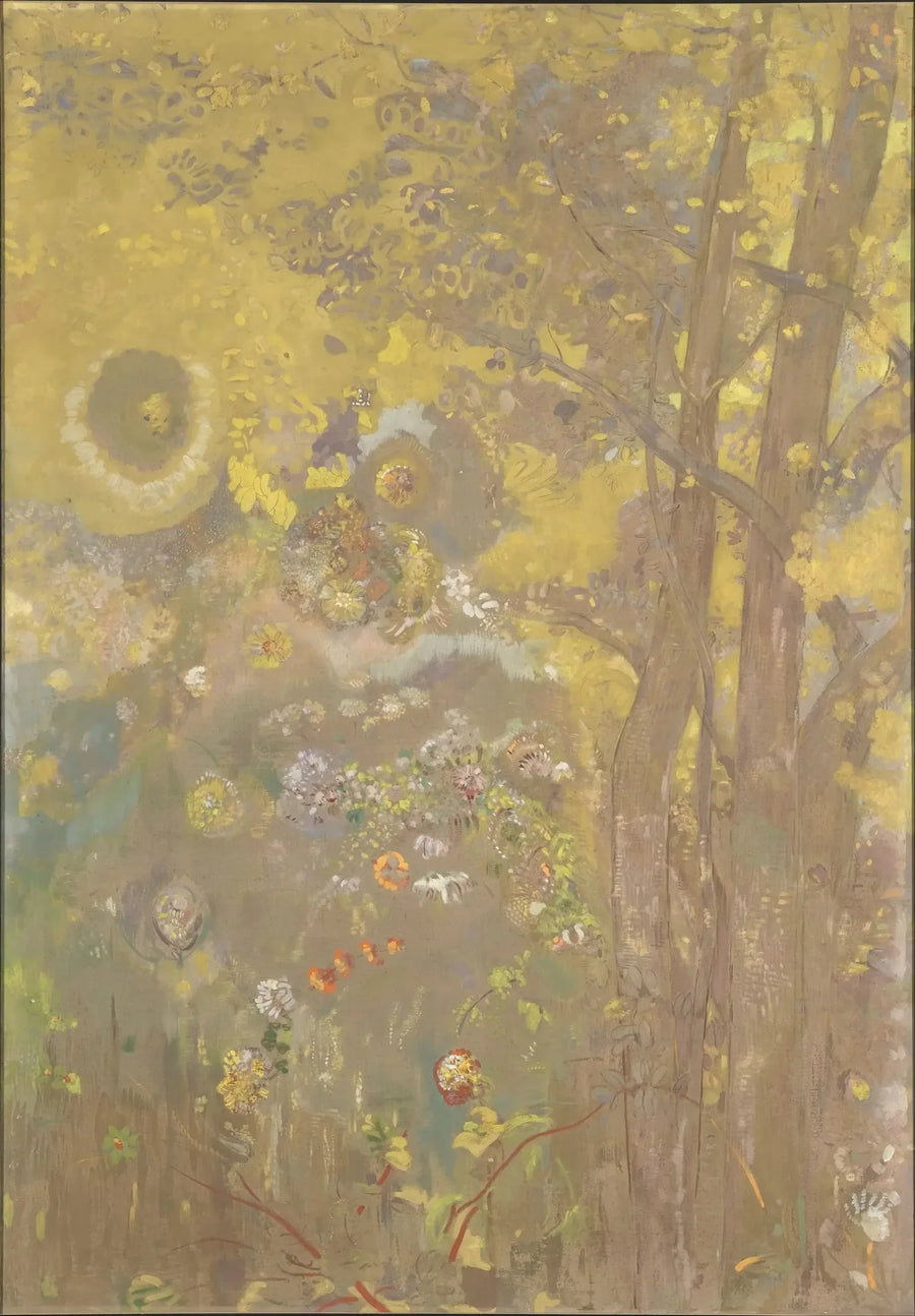 Bomen op een gele achtergrond - Odilon Redon
