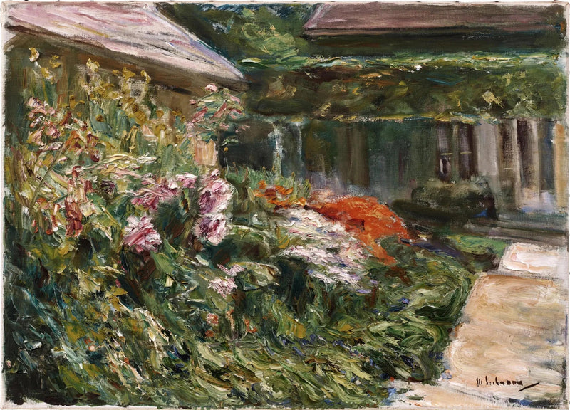 Bloeiende struiken bij de tuinhuisje gericht op het noordoosten - Max Liebermann