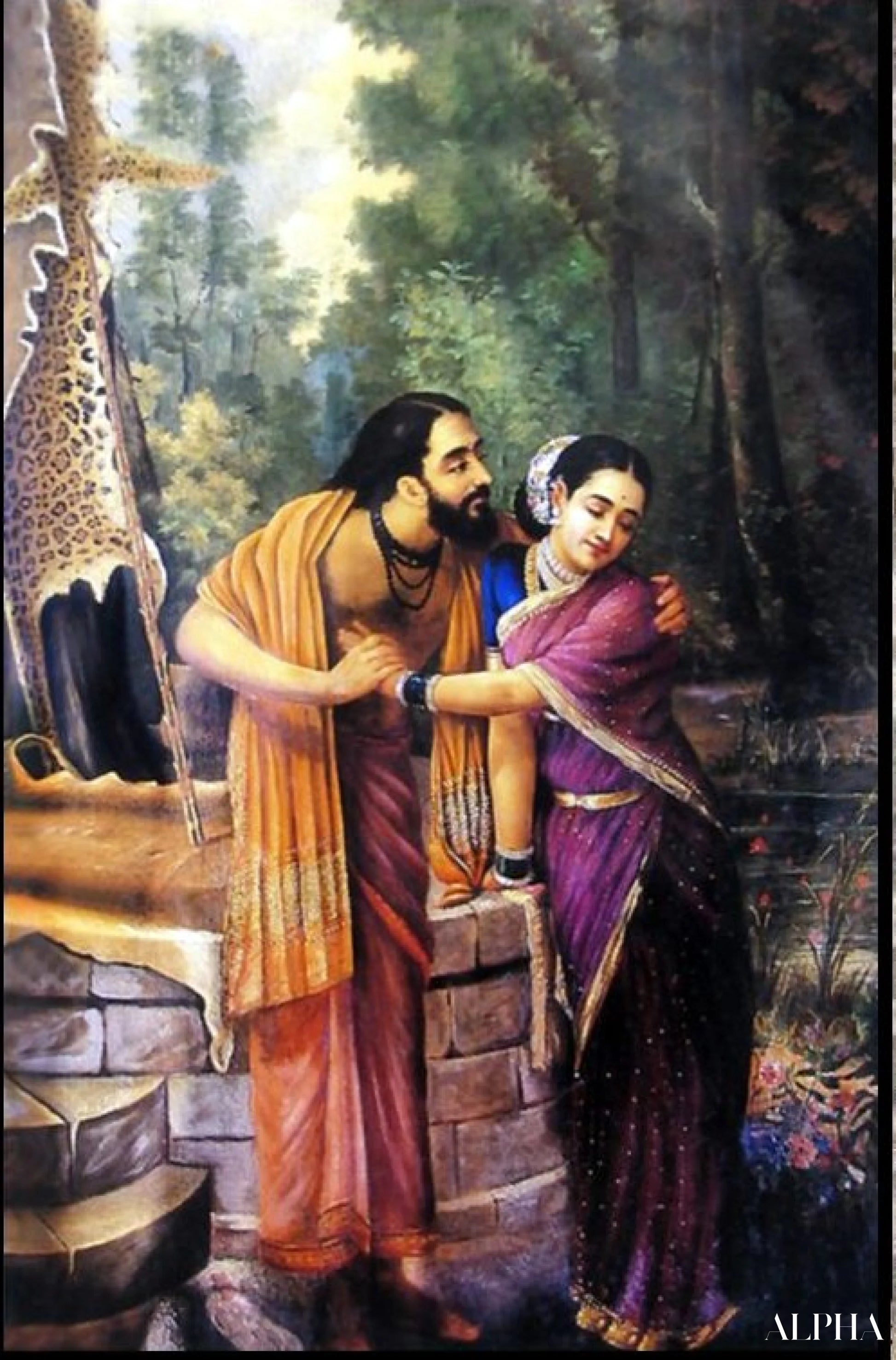 Arjuna en Subhadra - Raja Ravi Varma - Reproducties van hoogwaardige schilderijen en kunstwerken