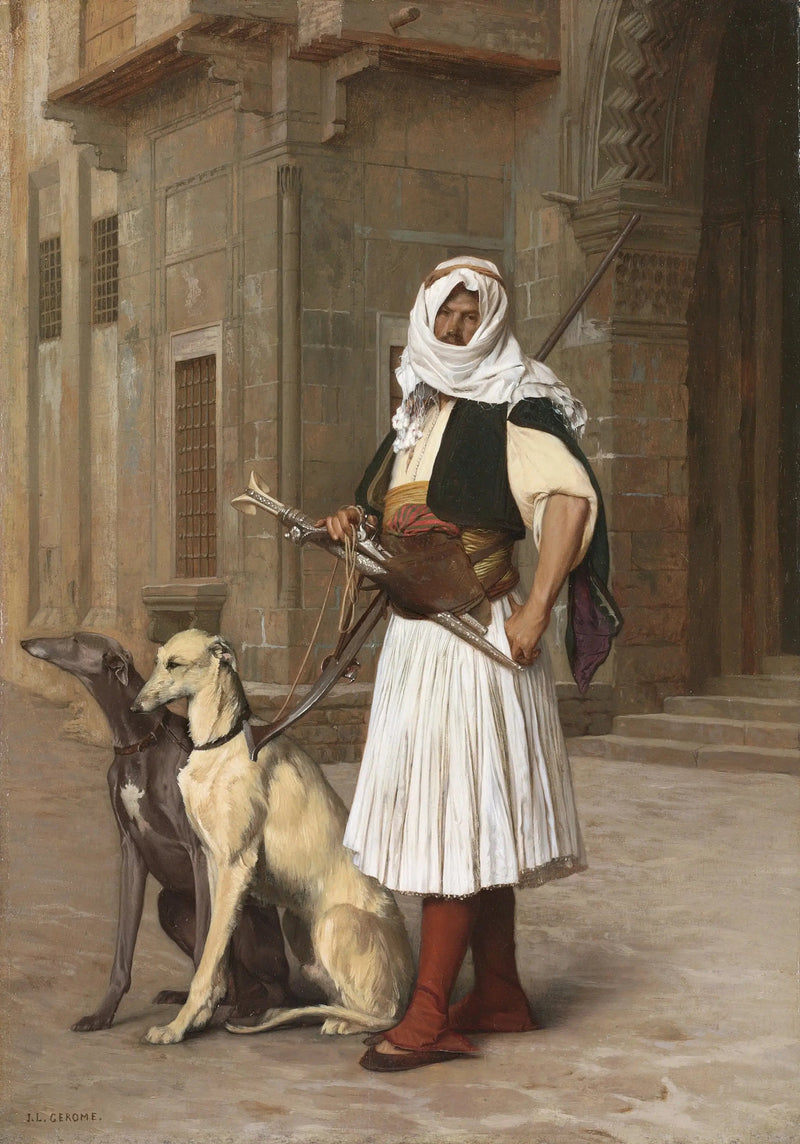 Arnaute met twee whippet honden - Jean-Léon Gérôme