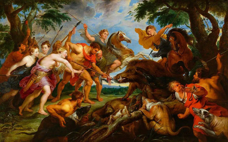 Atalante en Méléagre op jacht naar de Calydonse everzwijn - Peter Paul Rubens