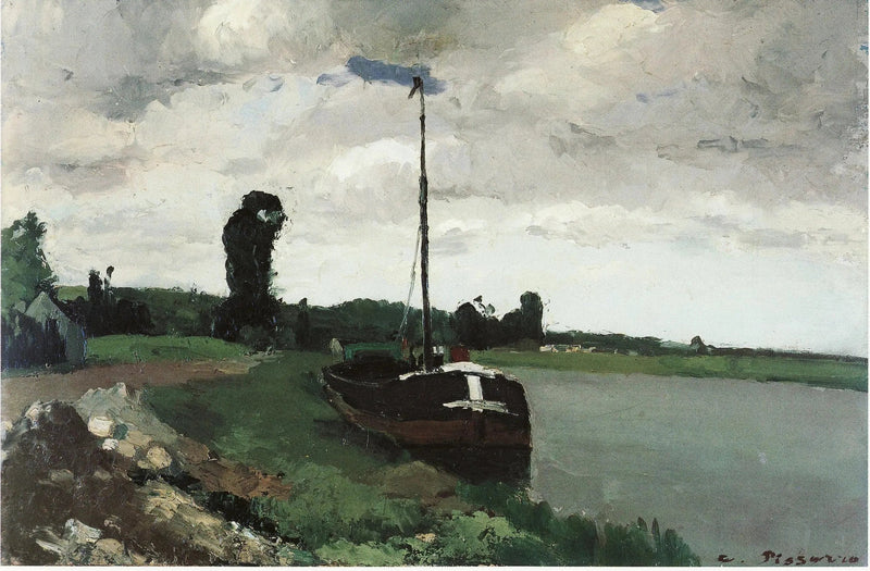Aan de oever van de rivier, Pontoise - Camille Pissarro