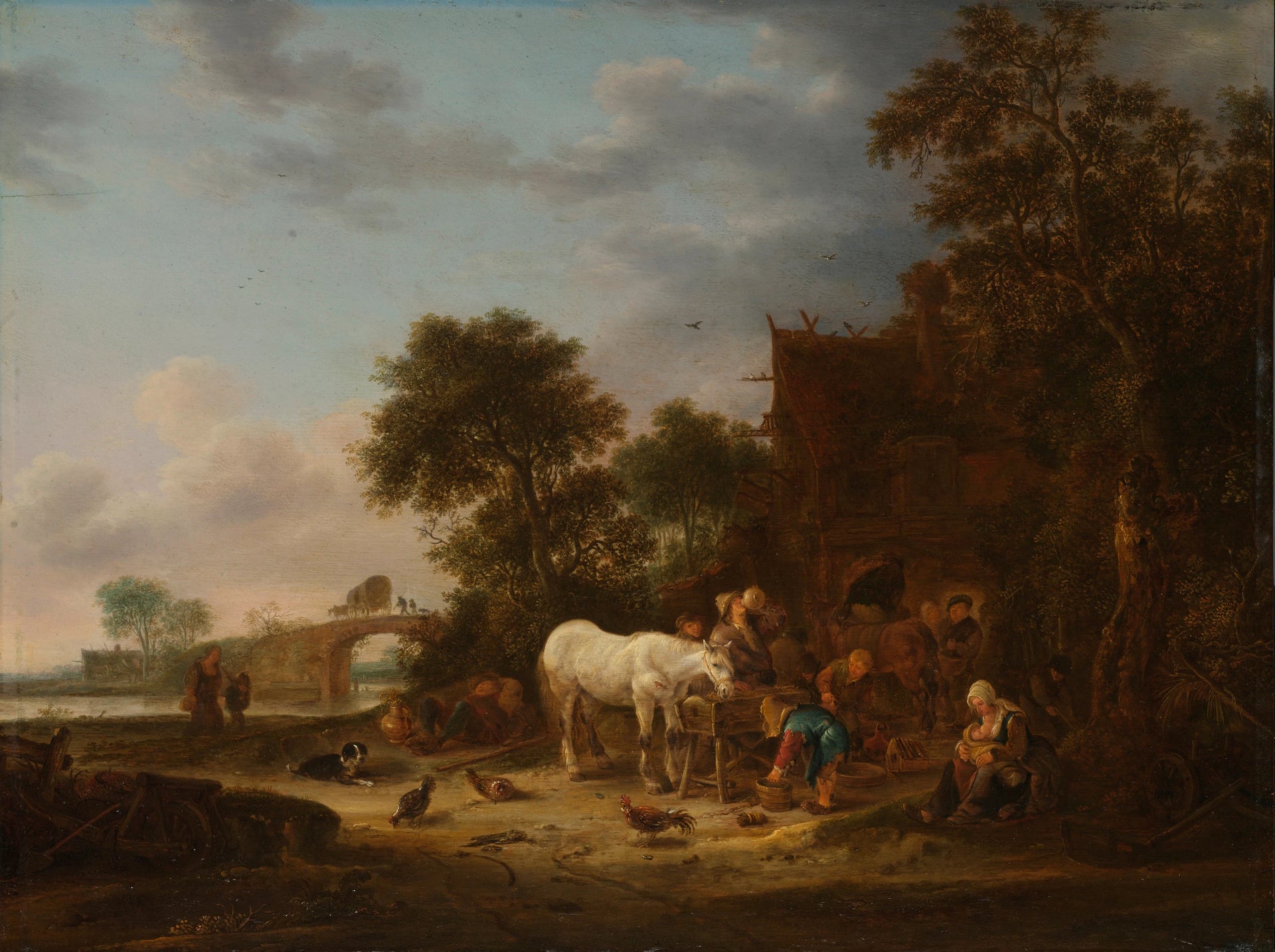 Auberge paysanne avec cheval à l'auge - Isaac van Ostade
