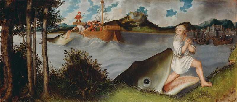 Autel de la Madeleine : Jonas et la baleine [prédelle] - Lucas Cranach de Oudere