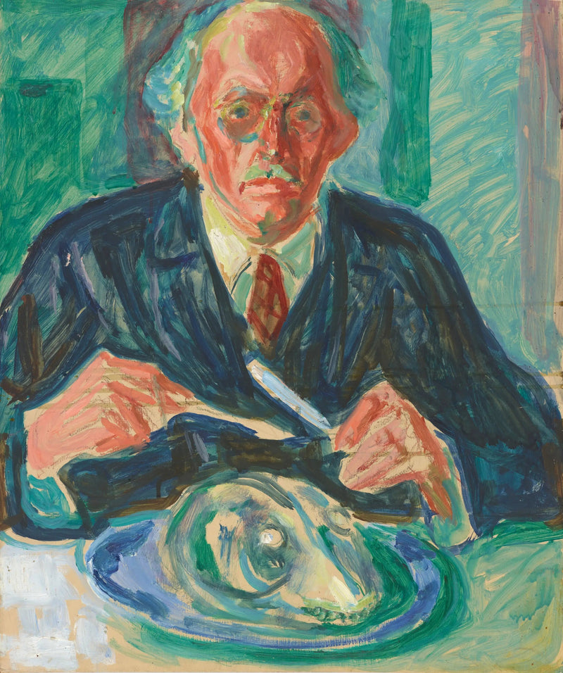 Zelfportret met hondenhoofd op een bord - Edvard Munch
