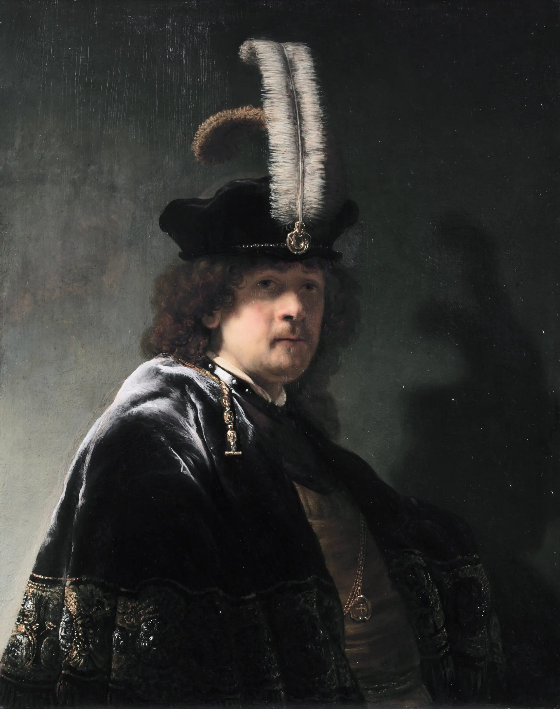 Autoportrait au chapeau à plume - Rembrandt image 1 tableau peint à l’huile sur toile