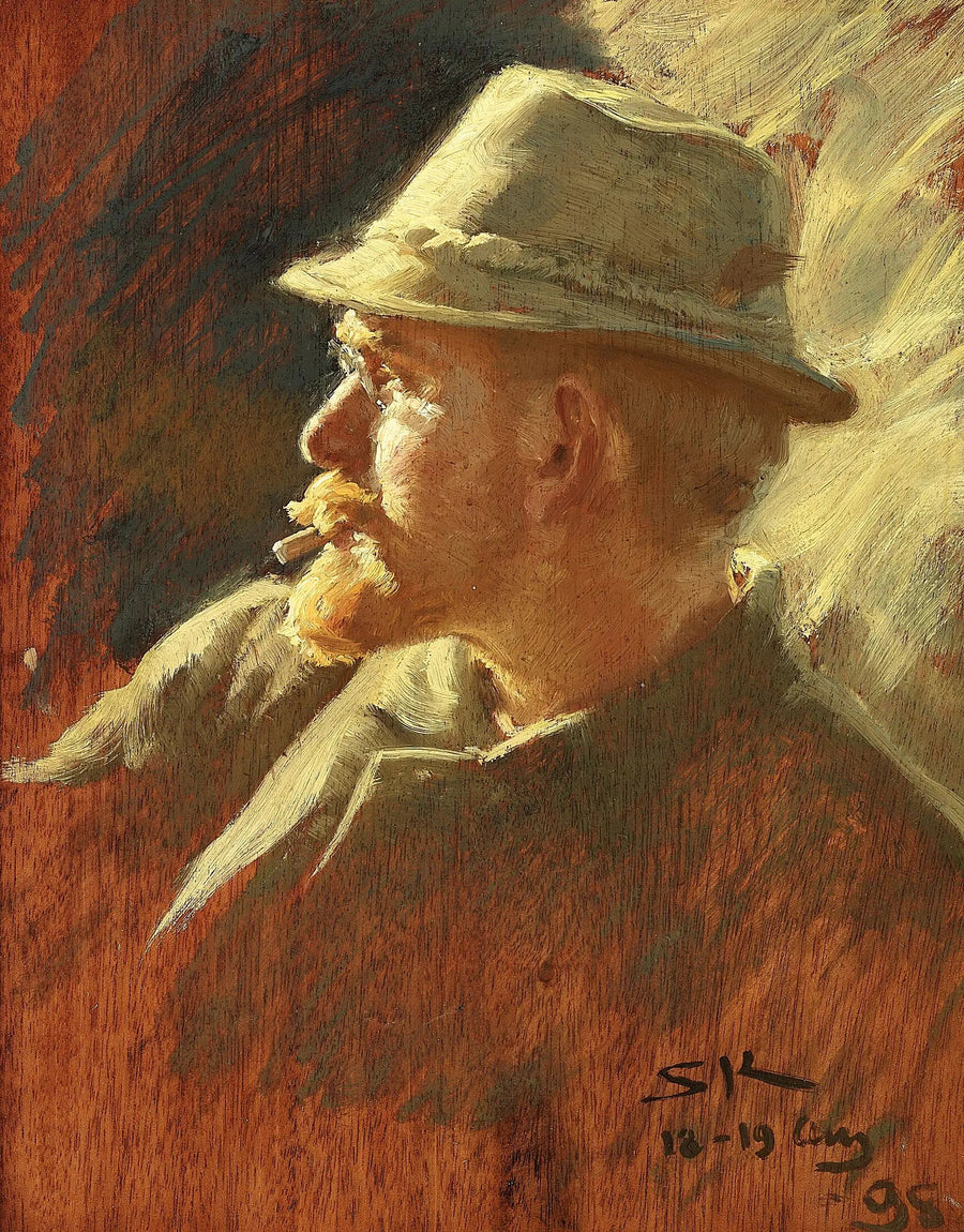 Zelfportret met lichte wollen hoed. - Peder Severin Krøyer