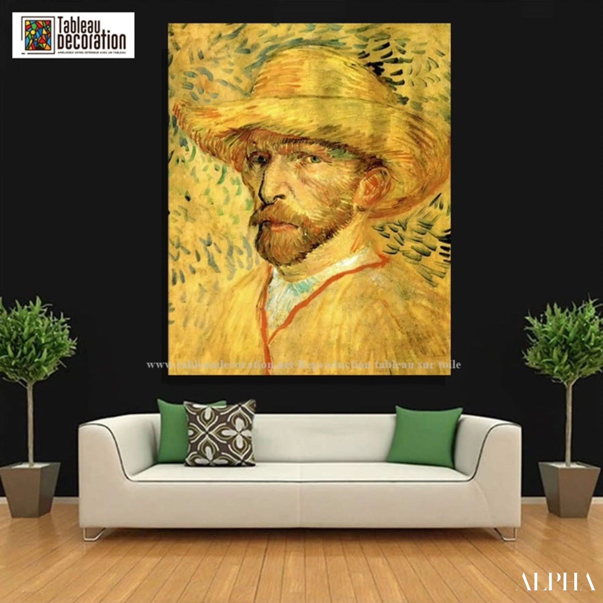 Autoportrait au chapeau de paille - Van Gogh - Reproductions de tableaux et peintures haut de gamme
