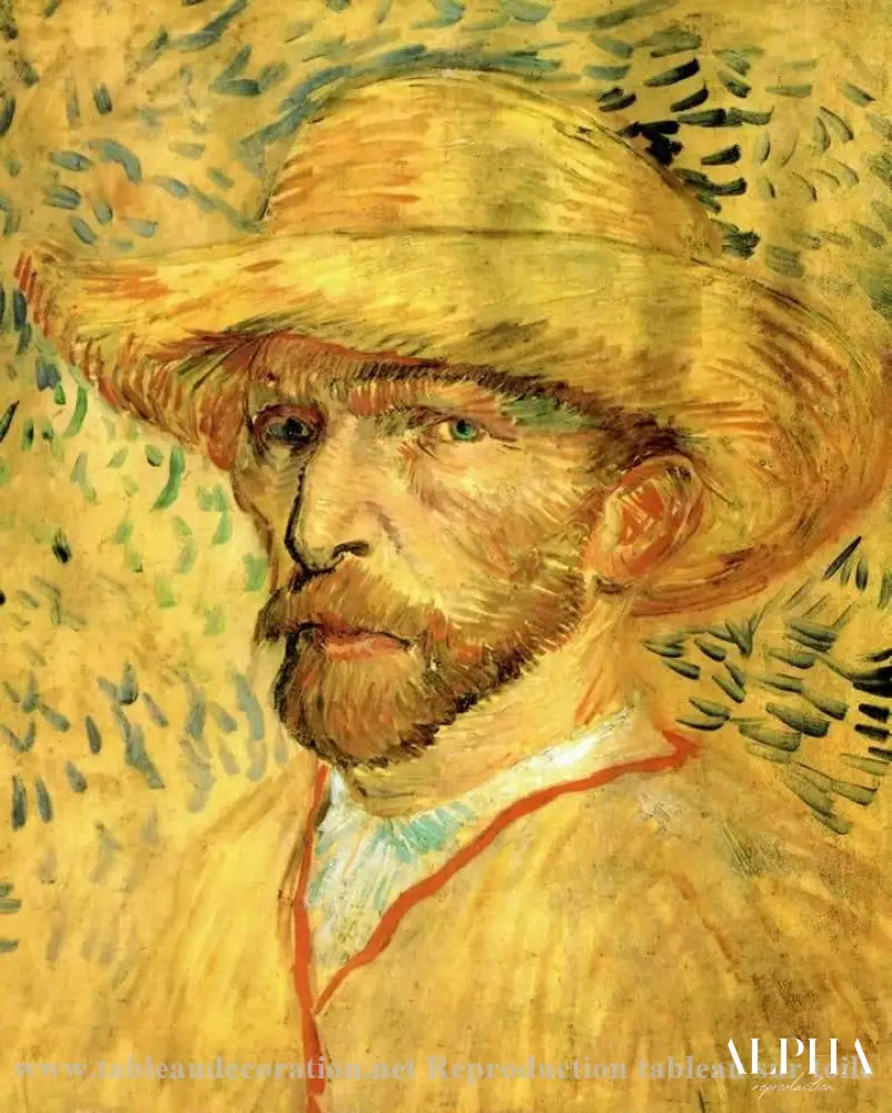 Autoportrait au chapeau de paille - Van Gogh - Reproductions de tableaux et peintures haut de gamme