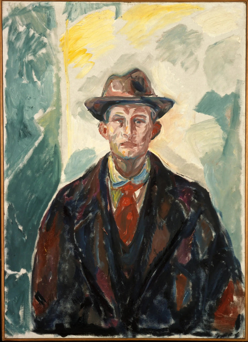 Zelfportret met hoed en rode stropdas - Edvard Munch