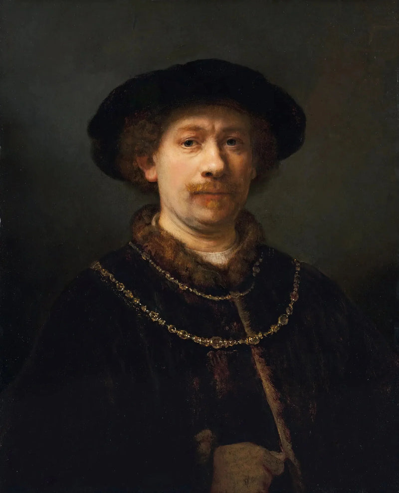 Zelfportret met hoed en twee kettingen - Rembrandt