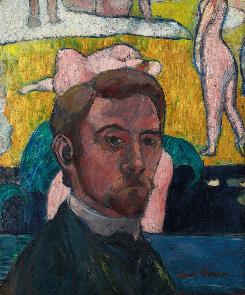 Zelfportret met het schilderij « Badevrouwen bij de rode koe » - Émile Bernard