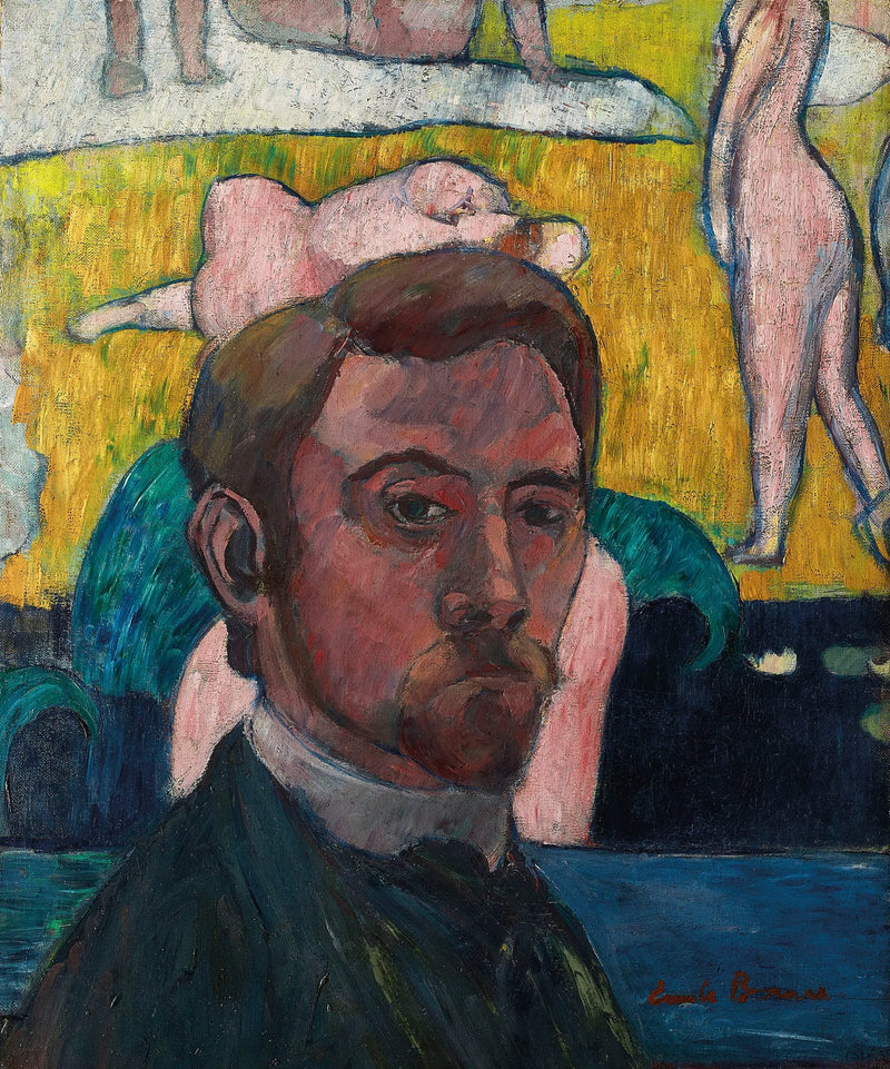 Zelfportret met het schilderij « Badevrouwen bij de rode koe » - Émile Bernard