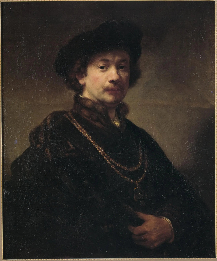Zelfportret met een baret, een gouden ketting en een medaille - Rembrandt