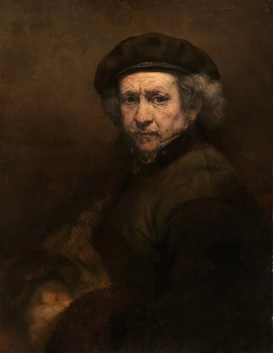 Zelfportret met baret en rechte kraag - Rembrandt