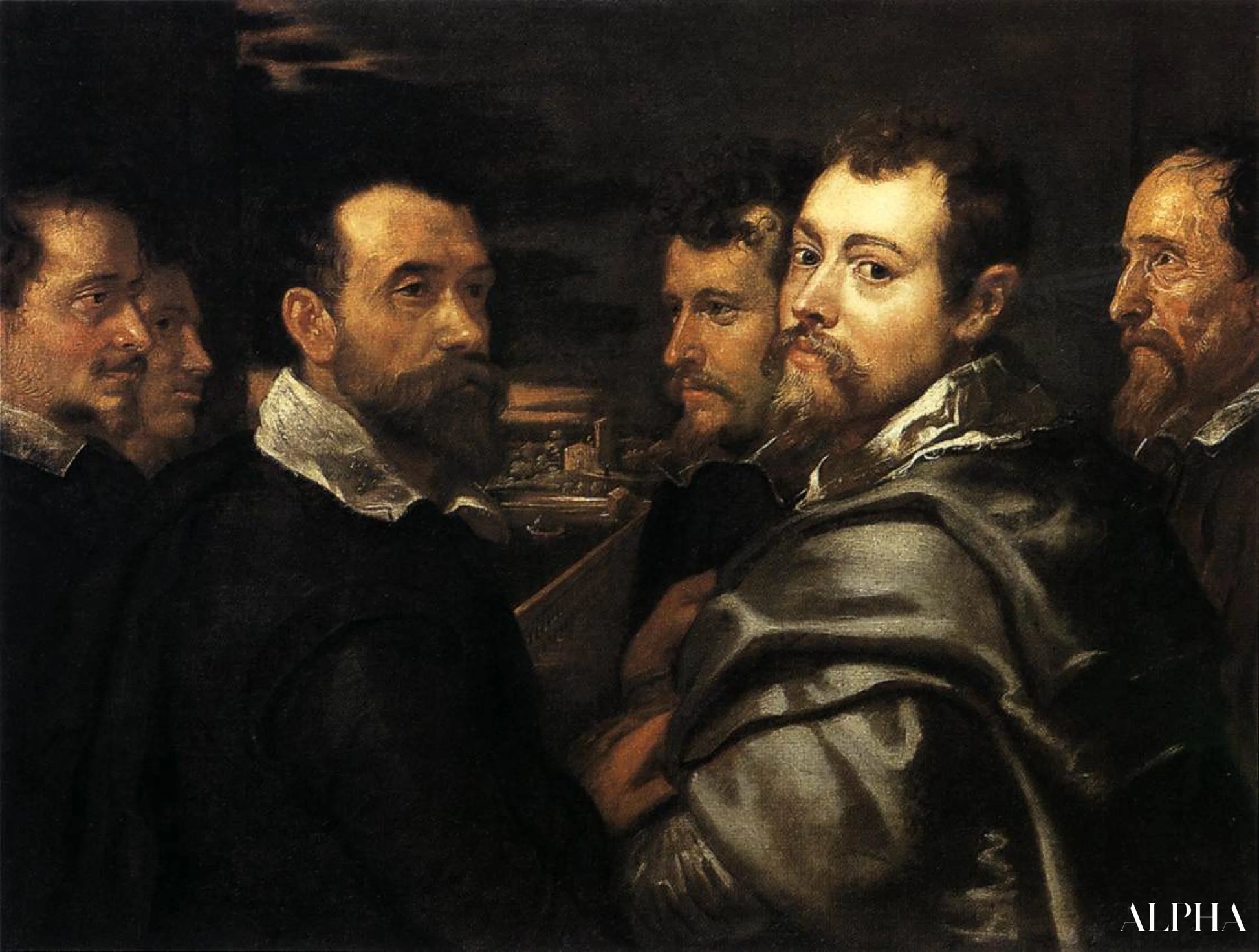 Zelfportret in een vriendenkring van Mantua - Peter Paul Rubens - Reproducties van schilderijen en hoogwaardige schilderijen