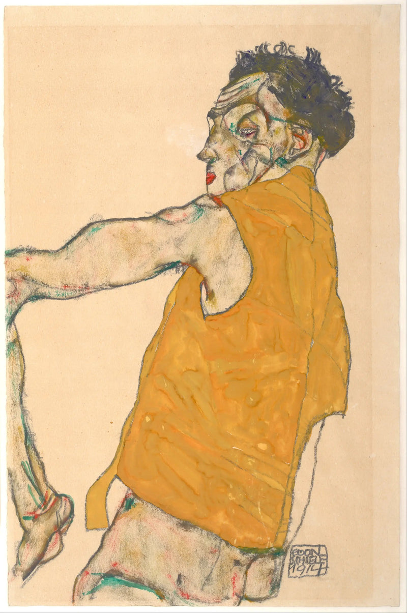Zelfportret in gele vest - Egon Schiele