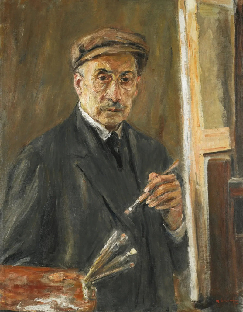 zelfportret met een mantel met een penseel en palet - Max Liebermann