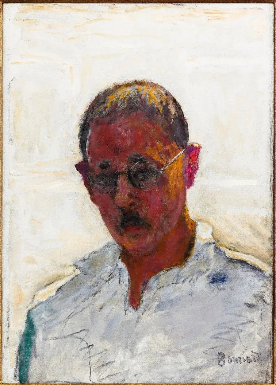 Zelfportret op witte achtergrond, open kraag shirt - Pierre Bonnard