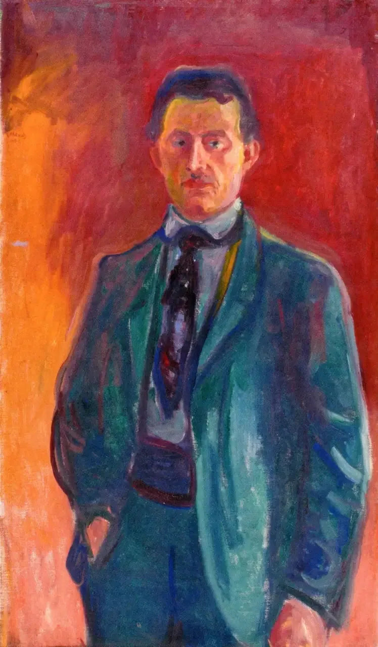 Zelfportret op een rode achtergrond - Edvard Munch