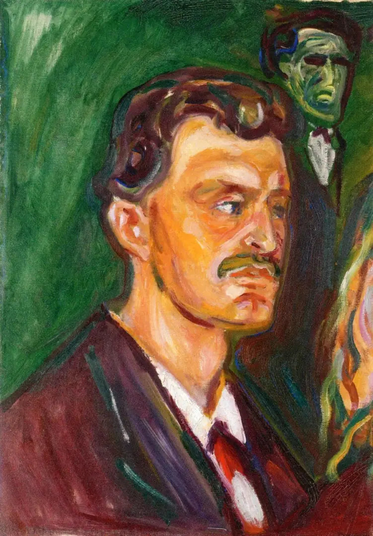 Zelfportret op een groene achtergrond - Edvard Munch