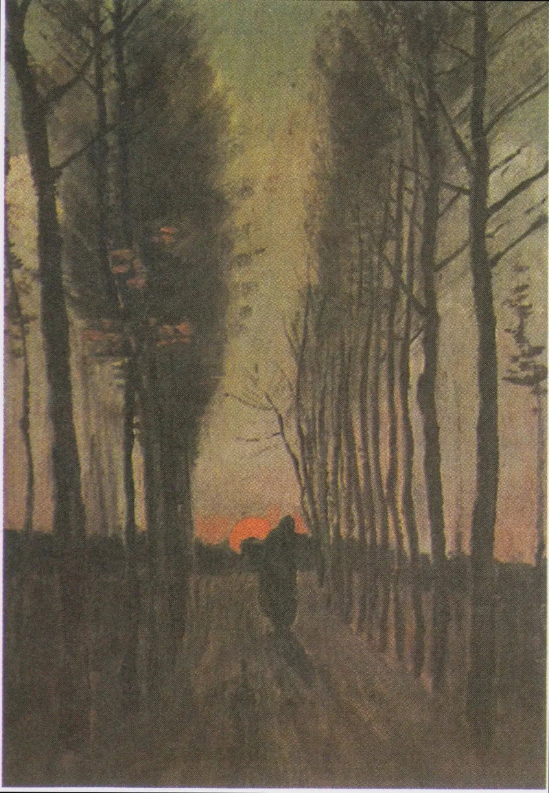 Laan van de populieren bij zonsondergang - Vincent van Gogh