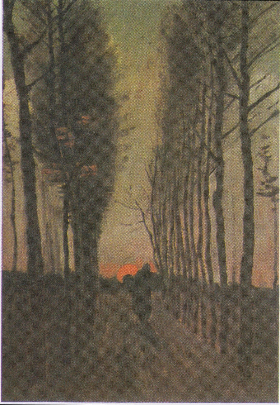 Laan van de populieren bij zonsondergang - Vincent van Gogh
