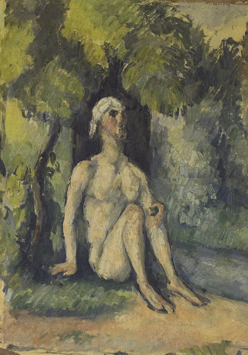 Zittende zwemmer aan de waterkant - Paul Cézanne