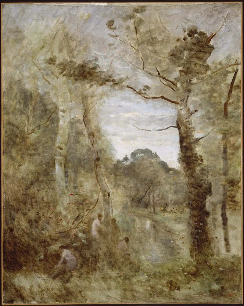 Zwemmers in een open plek - Jean-Baptiste Camille Corot