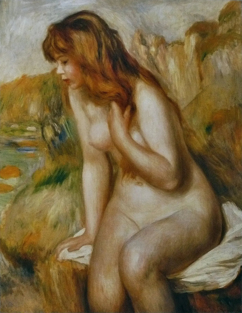 Zittende badster op een rots - Pierre-Auguste Renoir