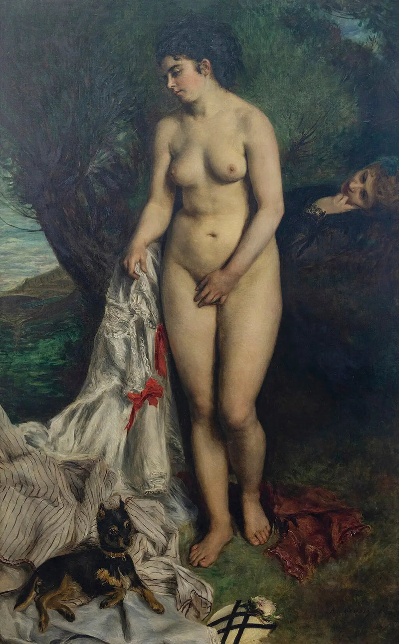 Badende vrouw met een griffon of Lise aan de oever van de Seine - Pierre-Auguste Renoir