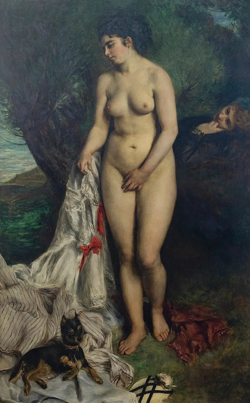 Badende vrouw met een griffon of Lise aan de oever van de Seine - Pierre-Auguste Renoir