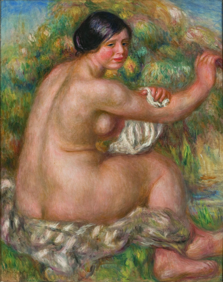 Banhista die haar rechterarm afdroogt - Pierre-Auguste Renoir