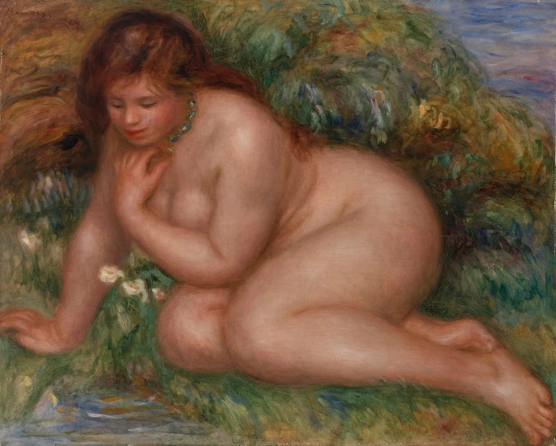 Badende vrouw die naar zichzelf in het water kijkt - Pierre-Auguste Renoir